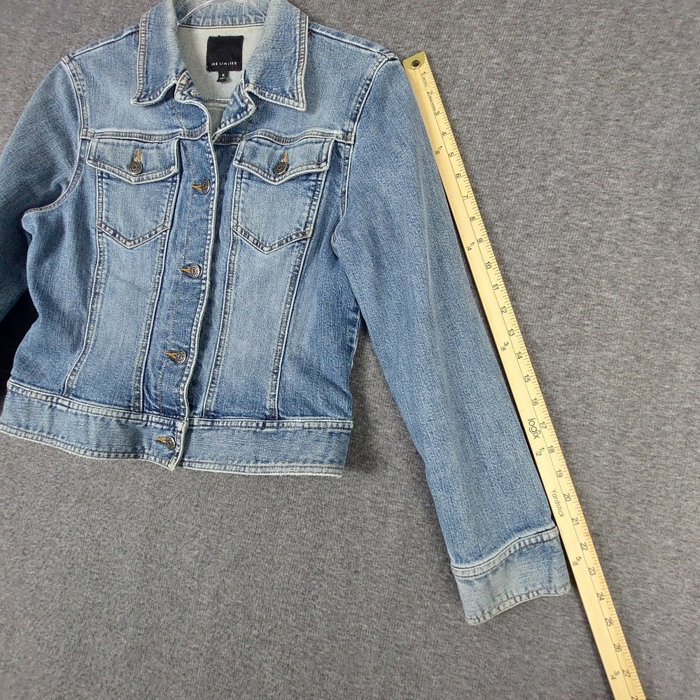 THE LIMITED WOMENS VTG Y2K BLUE LIGHT WASH DISTRESSED DENIM JACKET SIZE SMALL - Picture 3 of 6